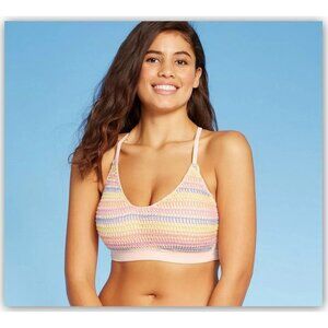 Xhilaration Women's Crochet Bikini Top - Striped Rainbow Pastel - 18W